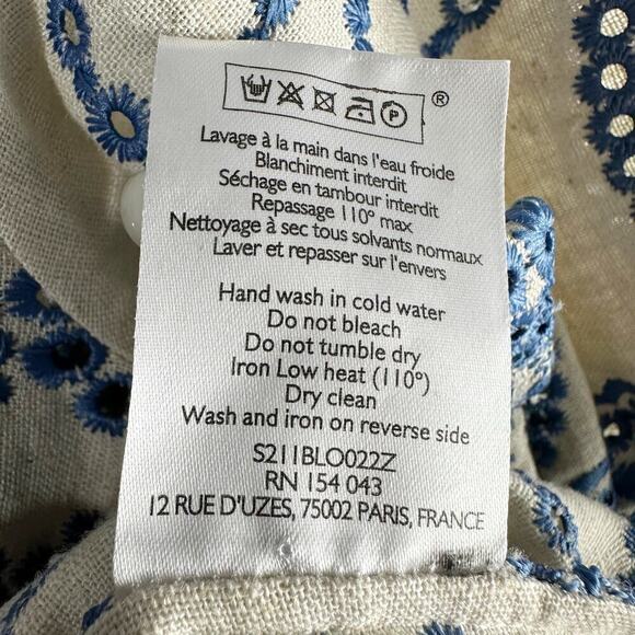 Sezane South Blouse Embroidered Floral Eyelet 
Blouse Summer French Blouse US 6 - Picture 8 of 14